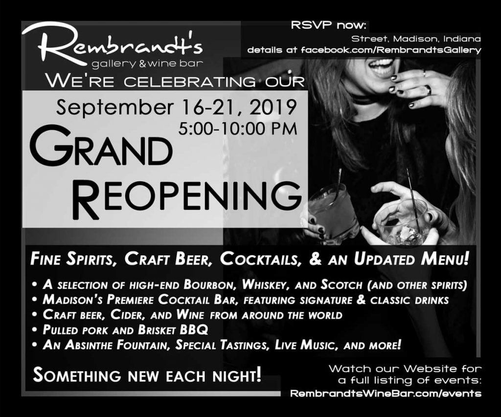 Rembrandt's Gallery and Wine Bar Grand Reopening newspaper ad by Jennifer Loechler