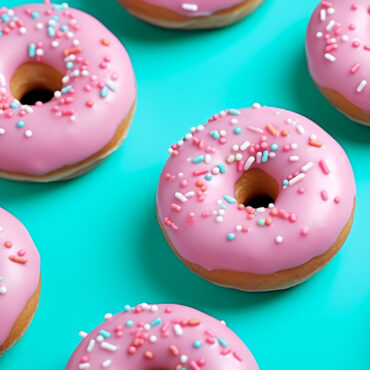 Pink donuts on a teal background