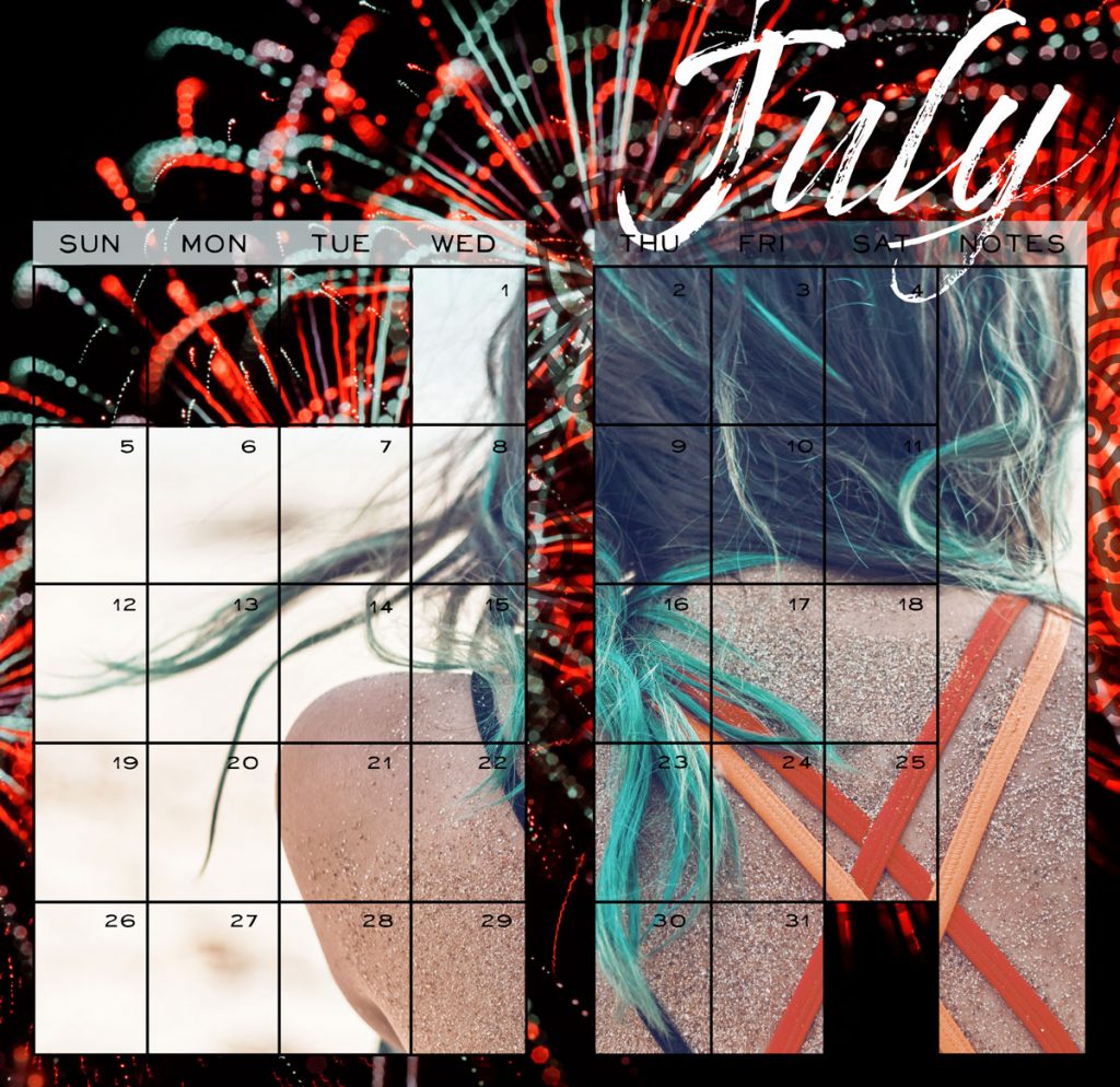 July calendar layout by Jen Loechler