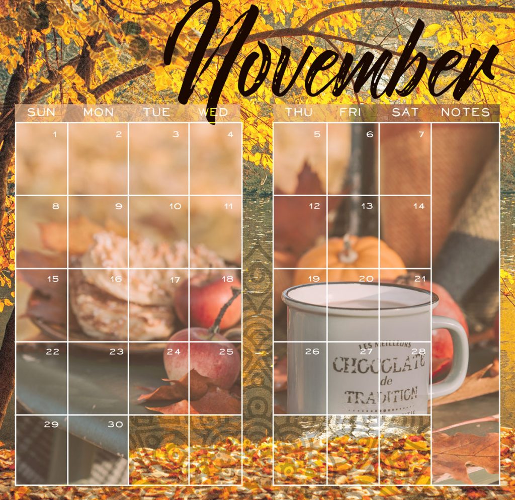 November calendar layout by Jen Loechler