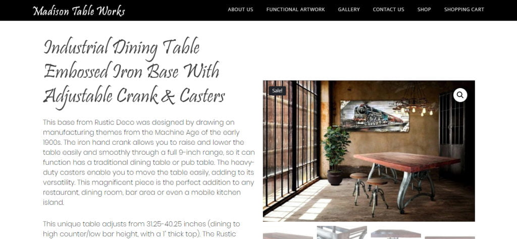 Madison Table Works new website design e-commerce product page by Jennifer Loechler