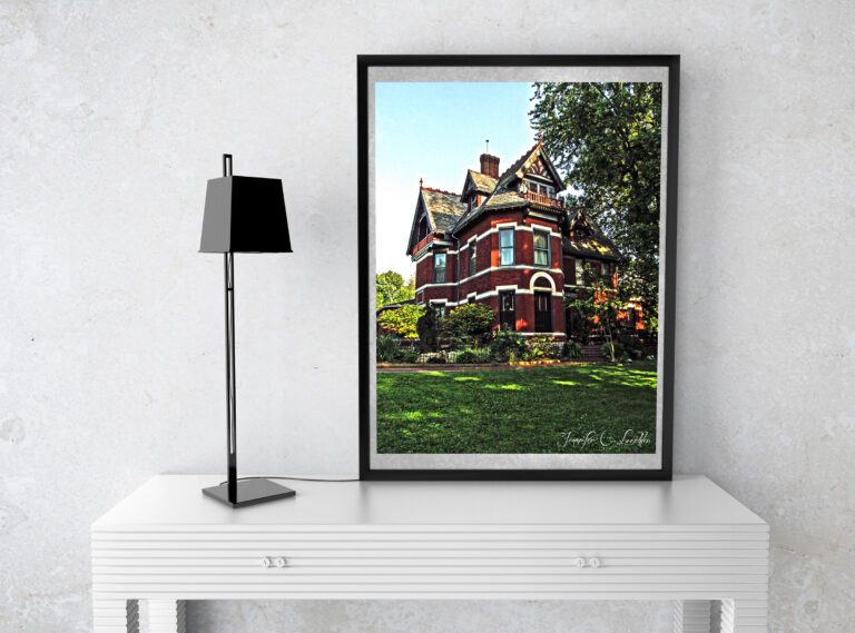 Photography mockup of the Fairmont House on white desk with black desk lamp