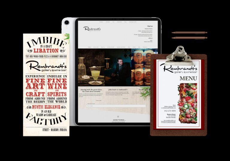 Rembrandt's Gallery and Wine Bar branding mockup