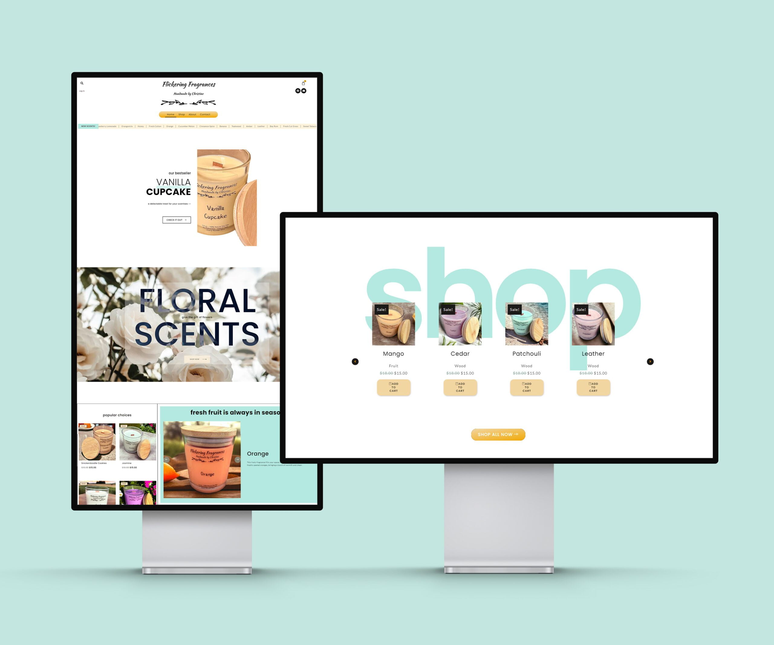 Flickering Fragrances website mockup